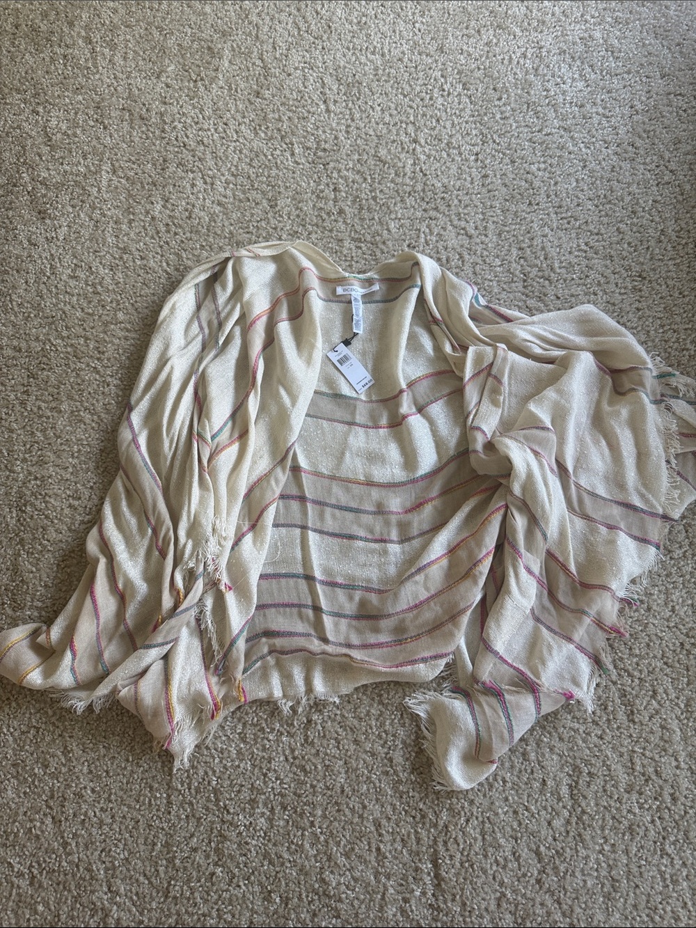 BCBGeneration Cream Striped Open-Front Shawl